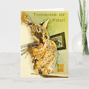 Thinking Of You Cat Art Blank Inside Custom Cover  Card