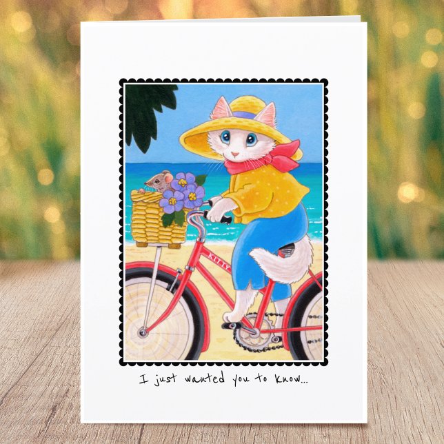 Thinking of you Cat & Mouse Bicycle Custom Folded Card (Creator Uploaded)