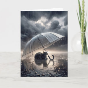 Thinking Of You Cat Under Umbrella Card