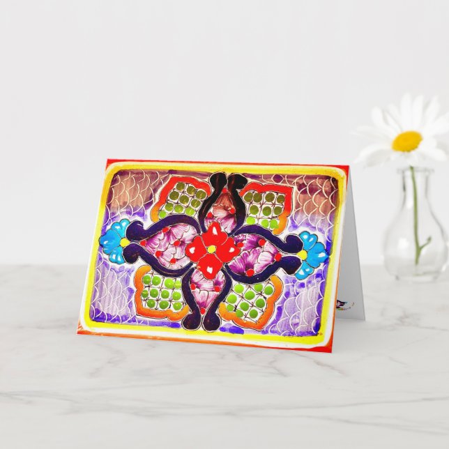 Thinking Of You Colourful Talavera Mexican Greetin Card (Small Plant)