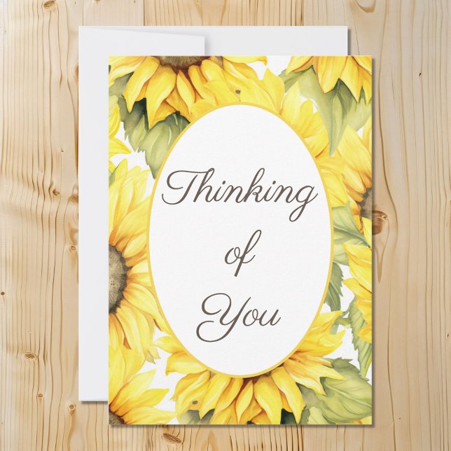 Thinking of You Customisable Watercolor Sunflower  Holiday Card (Creator Uploaded)
