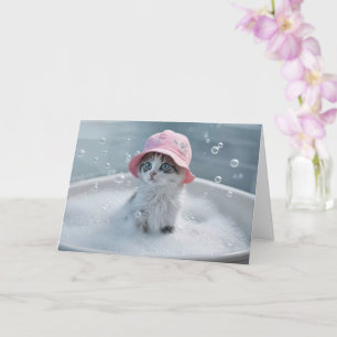 Thinking of You Cute Cat Kitten in a Bubble Bath  Card