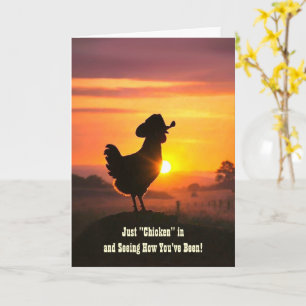 Thinking of You Cute Chicken Farm in Cowboy Hat Card