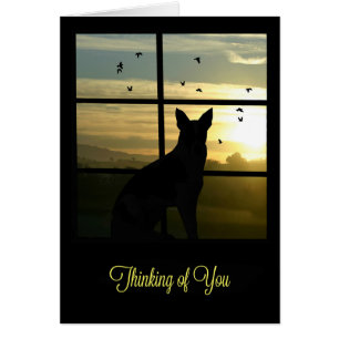 Thinking of You Cute Dog in Window Greeting Card