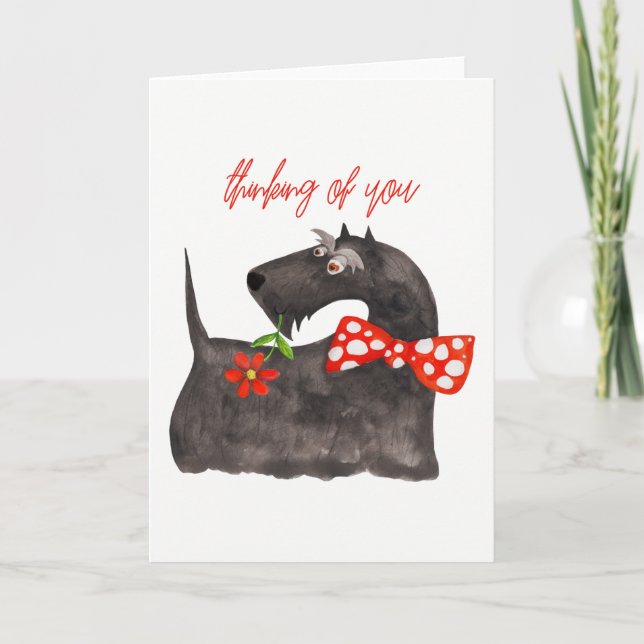 "Thinking of You" Cute Dog Watercolor Blank Inside Card (Front)