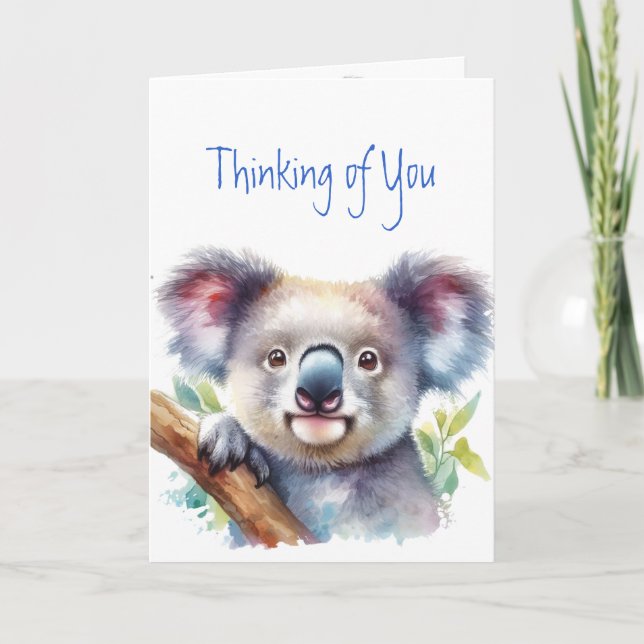 Thinking of You Cute Koala Bear Animal Nature Art Card (Front)