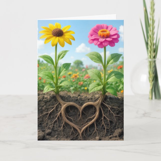 Thinking of You Daisy and Zinnia Heart Card (Front)