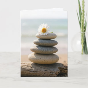 Thinking of You Daisy on a Stone Beach Cairn Card