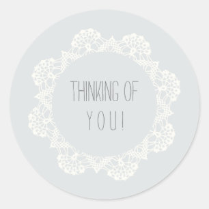 Thinking of You Doily on Pale Grey Classic Round Sticker