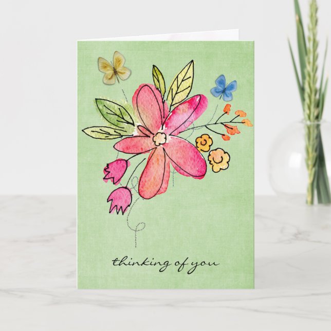 Thinking Of You Doodle Flowers Card (Front)