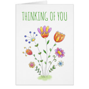 Thinking of You Doodle Flowers Friendship Card