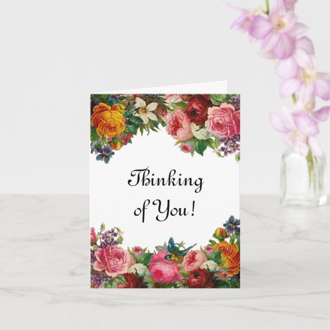 Thinking of You - Floral Flowers and Birds Card (Orchid)