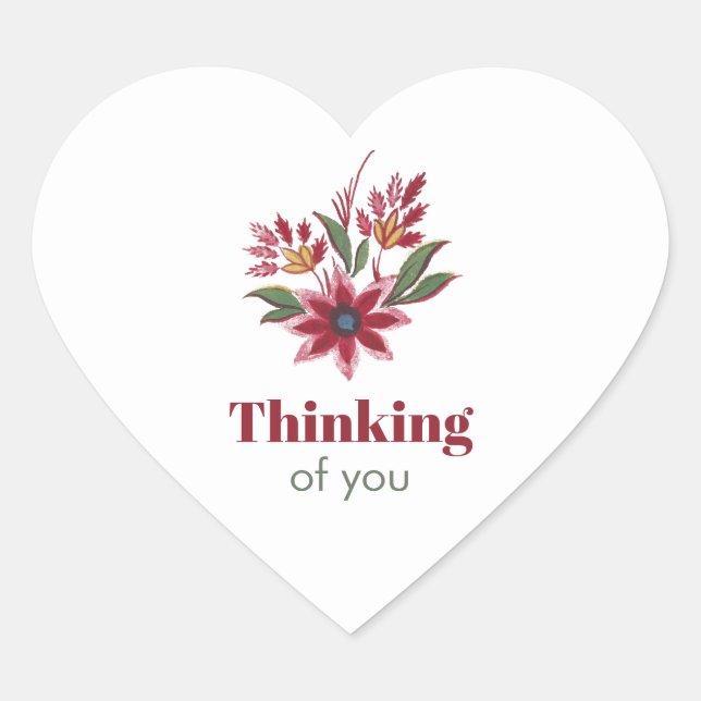 Thinking of you Floral Heart Sticker (Front)