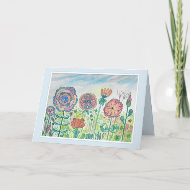 Thinking of you Flower Spinwheels Watercolor Card (Front)