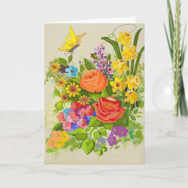 Thinking of You Flowers and Butterfly Card (Front)