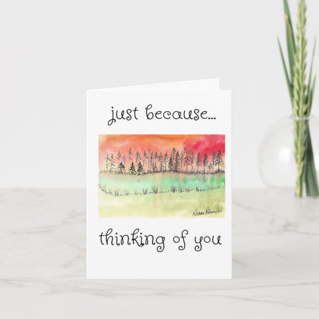 Thinking of You, Folk Art Painting Sunset, Trees Card (Front)