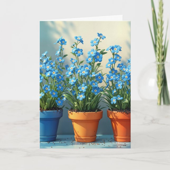 Thinking of You Forget-Me-Not Flower Pots Card (Front)