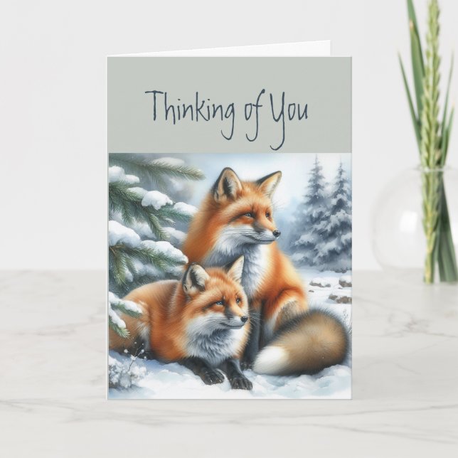 Thinking of You Foxes Animal Wildlife Nature Art Card (Front)
