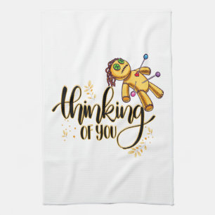 Thinking of You Funny Halloween Voodoo Doll Tea Towel