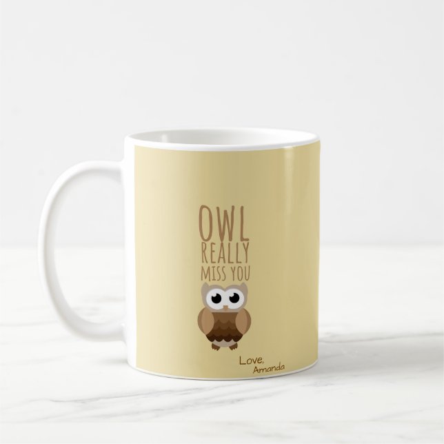 Thinking of You Funny Owl Pun Leaving Farewell Coffee Mug (Left)