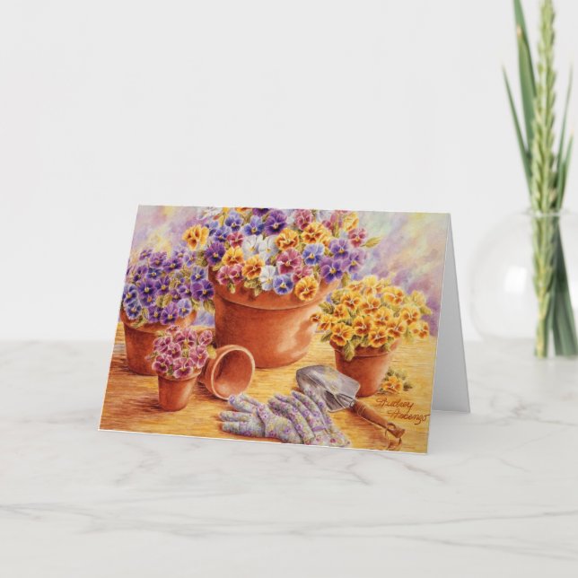 Thinking of You Garden Pansies Greeting Card (Front)