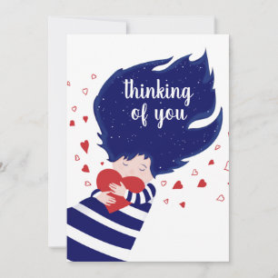Thinking of You Girl Holding Red Heart Holiday Card