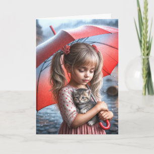 Thinking Of You Girl With Kitten Card