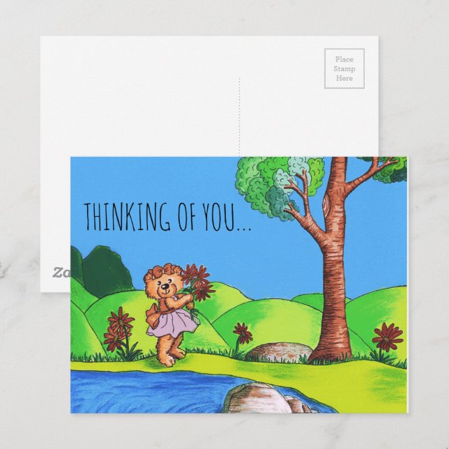 Thinking of You Girly Teddy Bear Postcard (Front/Back)