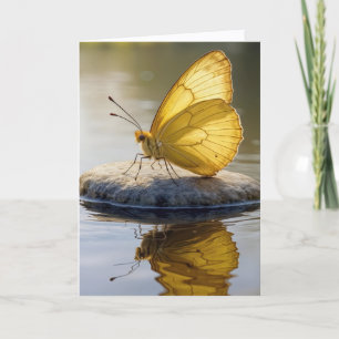 Thinking of You Gold Butterfly On a Rock in Water  Card