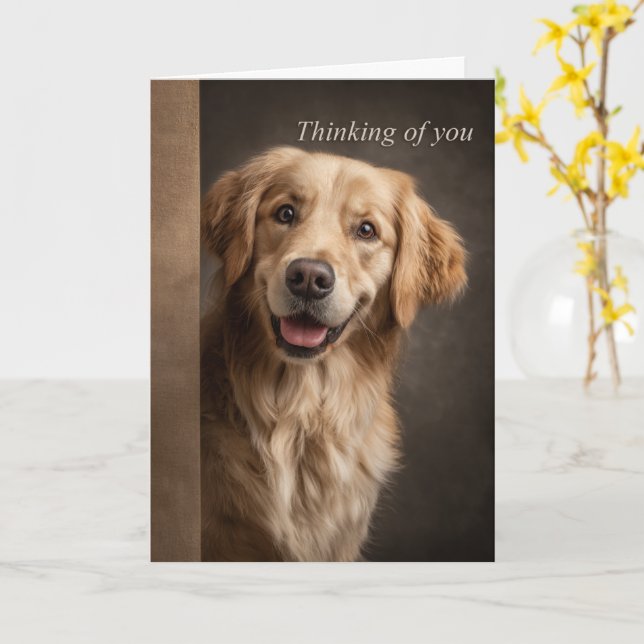 Thinking of You Golden Retriever Card (Yellow Flower)