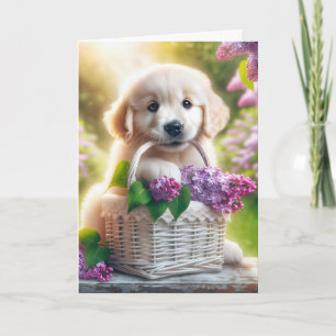 Thinking of You Golden Retriever Puppy With Lilacs Card