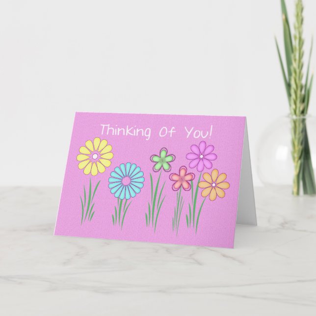 thinking of you greetng card with flowers pink (Front)