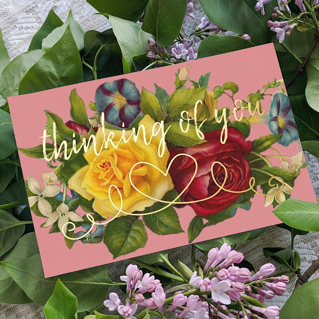 Thinking Of You Heart On Colourful Vintage Roses (Creator Uploaded)