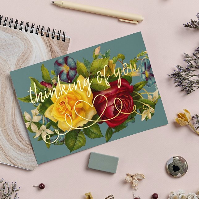 Thinking Of You Heart On Colourful Vintage Roses (Creator Uploaded)