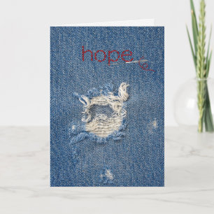 thinking of you Hope text on frayed blue denim Card