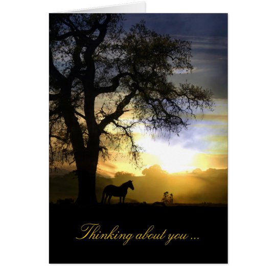 Thinking of you Horse in Sunset and Oak Tree Card