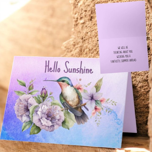 Thinking of You Hummingbird & Floral Custom Card (greeting card front and inside with template text)
