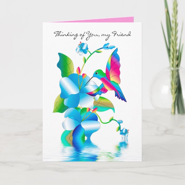 Thinking of You, Hummingbird & Flowers Card (Front)