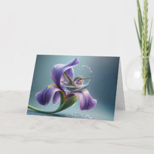 Thinking of You Hummingbird In An Iris Card
