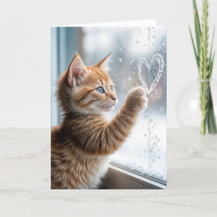 Thinking of You Kitten with a Frosty Window Heart Card