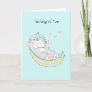 Thinking of You Kitty Cat with Heart in Hammock C Card