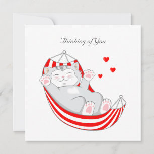 Thinking of You Kitty Cat with Hearts in Hammock Card