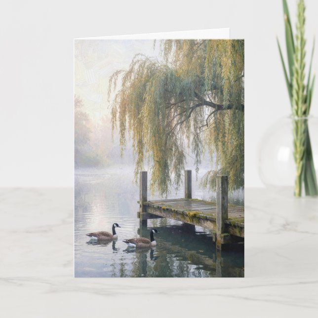 Thinking of You Lake Dock with Geese Card (Front)
