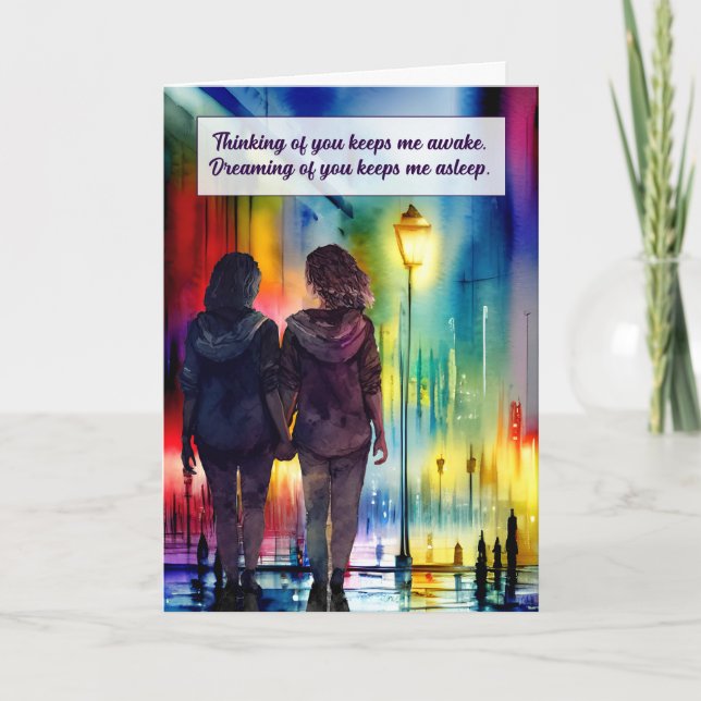 Thinking of You Lesbian Couple Gay Rainbow Card (Front)