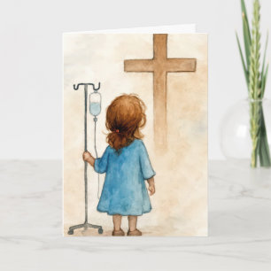 Thinking of You Little Girl Holding an IV Pole Card