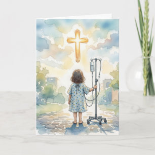 Thinking of You Little Girl Holding an IV Pole Card