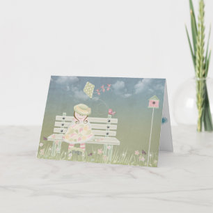 thinking of you little girl on park bench card
