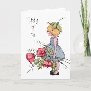 Thinking of You, Little Girl with Flowers, Art Card