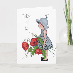 Thinking of You, Little Girl with Flowers, Art Card