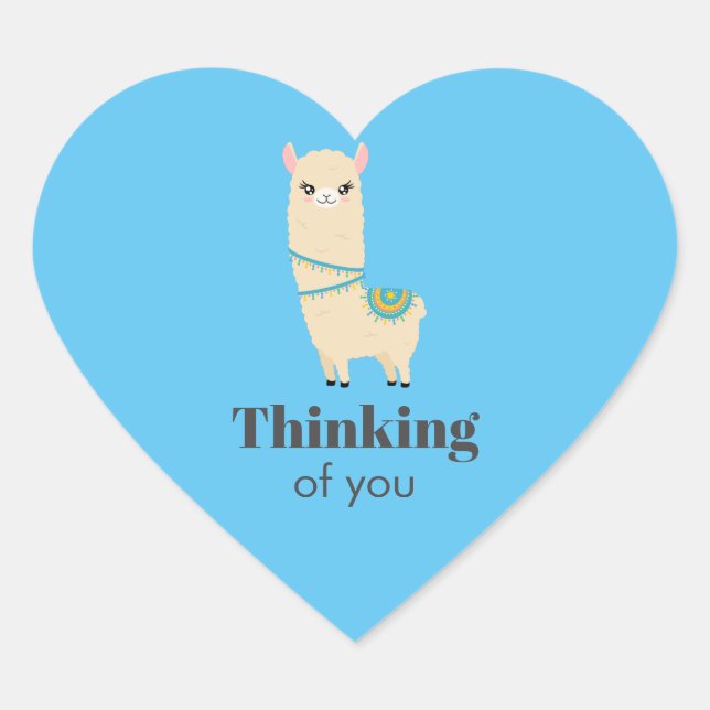 Thinking of you Llama Heart Sticker (Front)